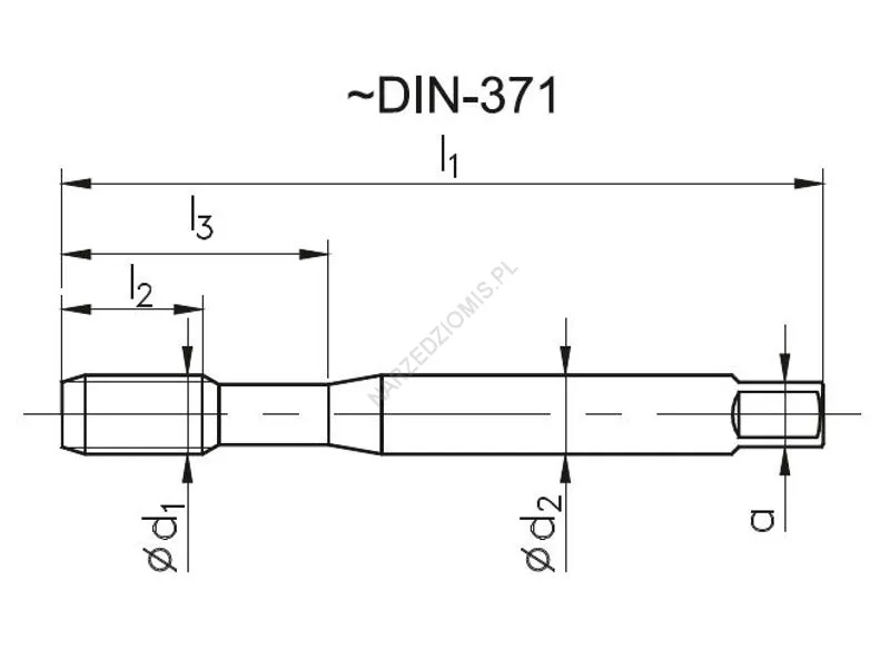 Rysunek techniczny: Gwintownik maszynowy wysokowydajny DIN 371/1-C NPT 1/8" HSSE 800
